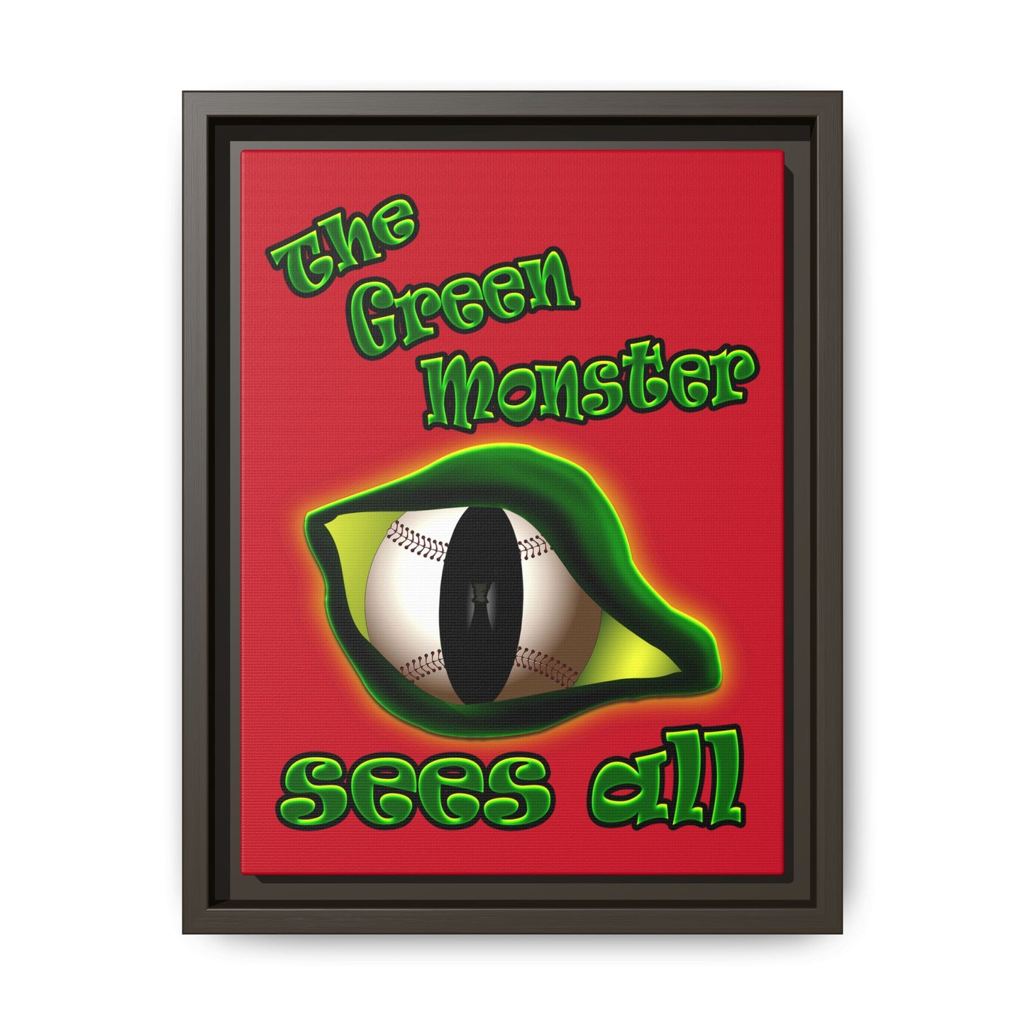 green monster - framed canvas art (dark red)