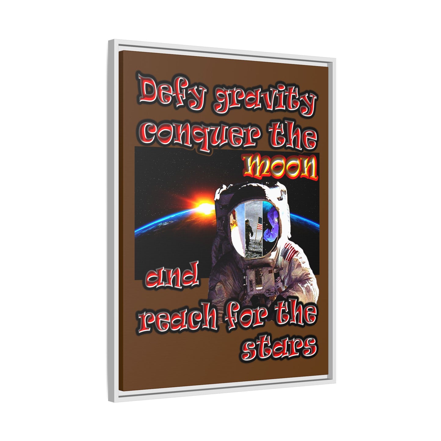 defy conquer reach - framed canvas art (brown)