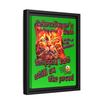 schrodinger's cat - framed canvas art (logo green)