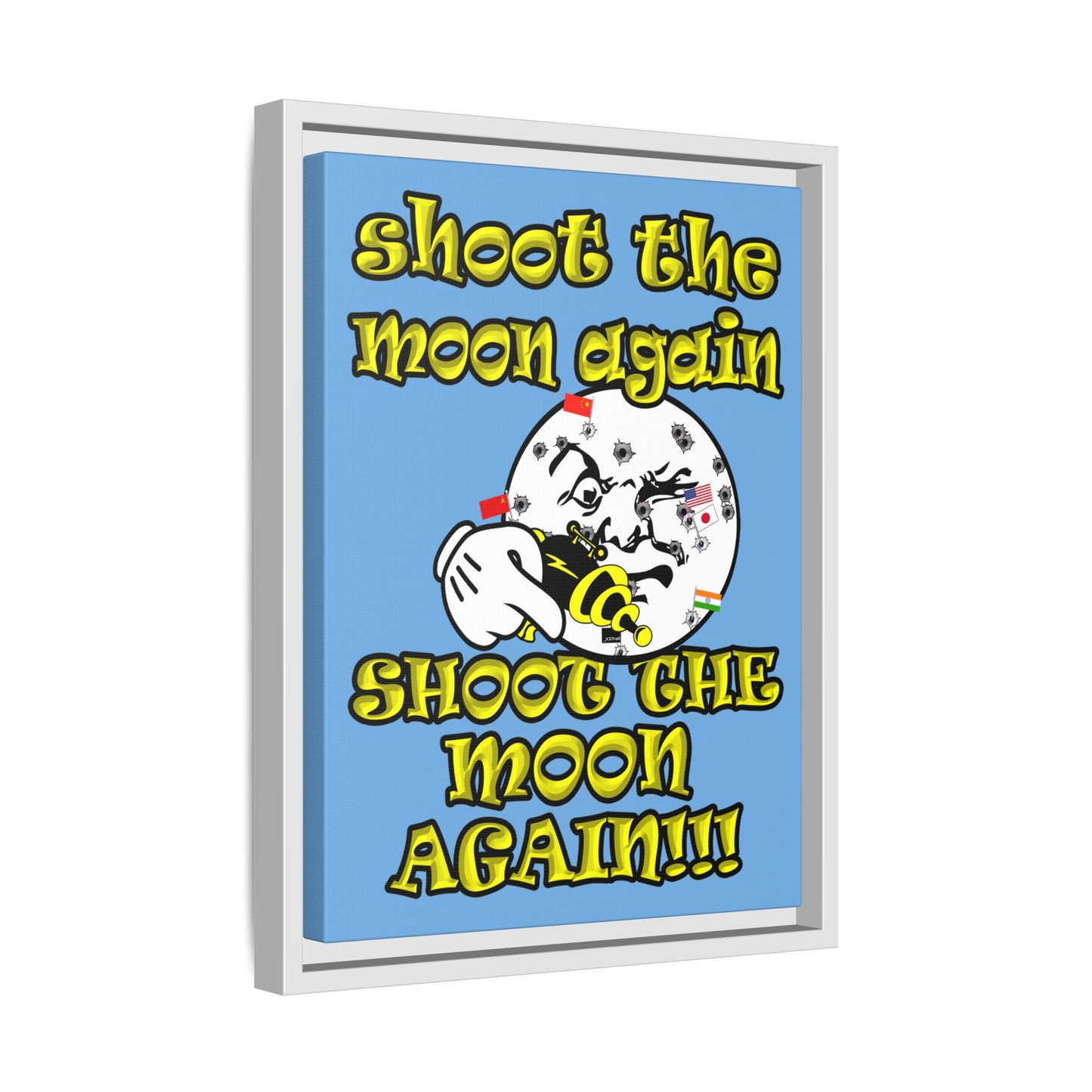 shoot the moon again - framed canvas art (light blue)