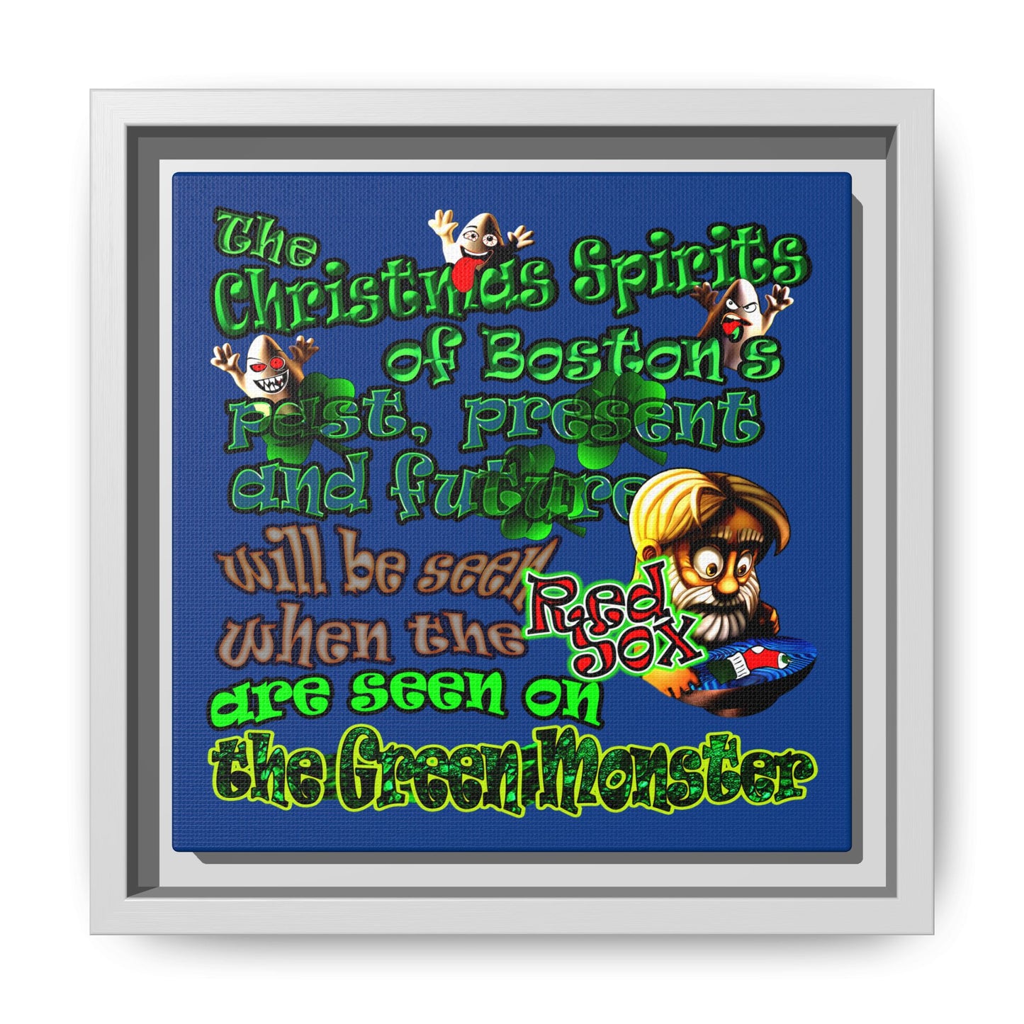 christmas spirits of boston - framed canvas art (dark blue)