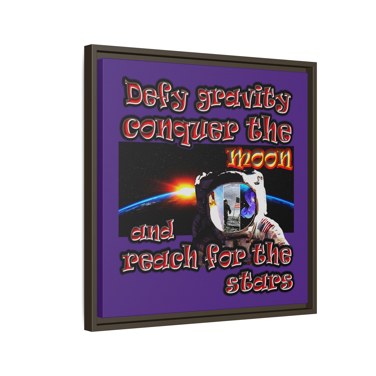 defy conquer reach - framed canvas art (purple)