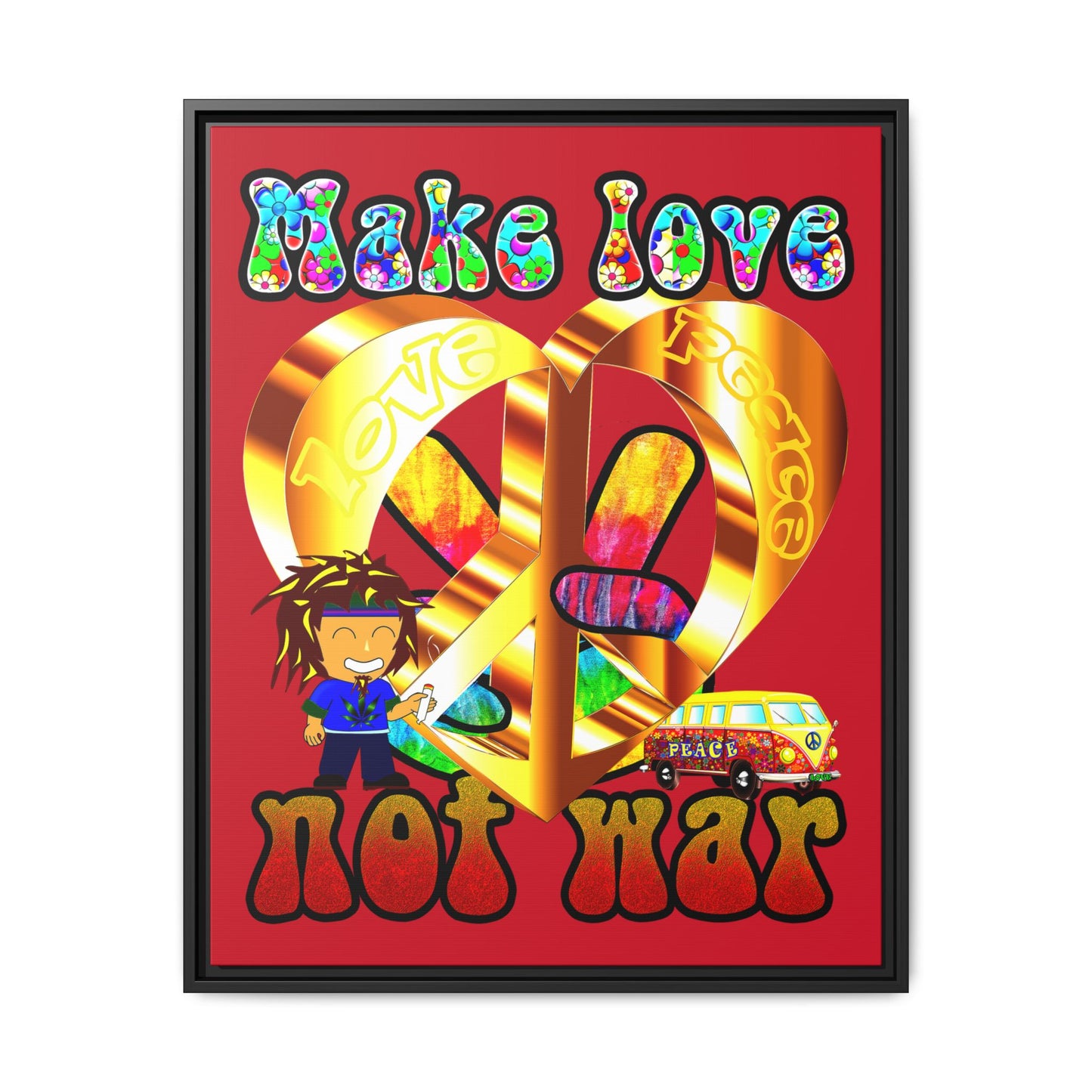 love peace - framed canvas art (dark red)