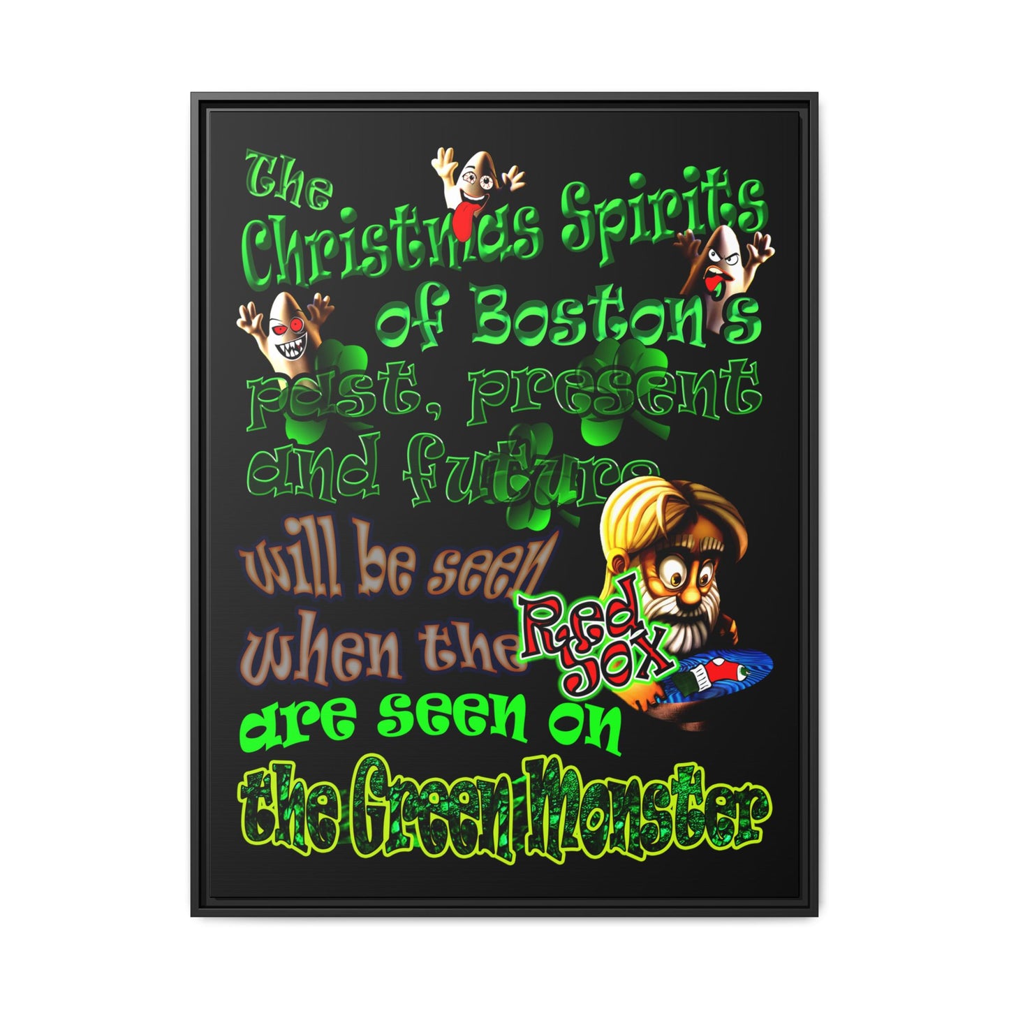 christmas spirits of boston - framed canvas art (black)