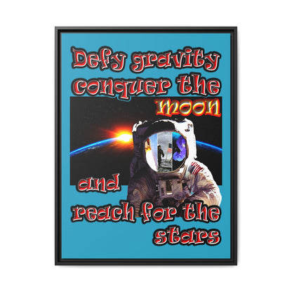defy conquer reach - framed canvas art (turquoise)