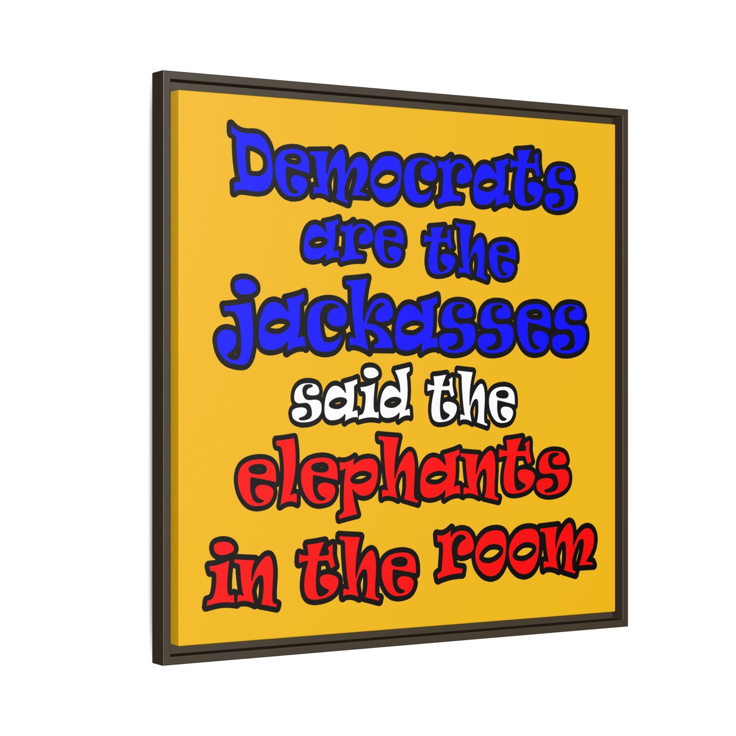 donkeys and elephants - framed canvas art (yellow)