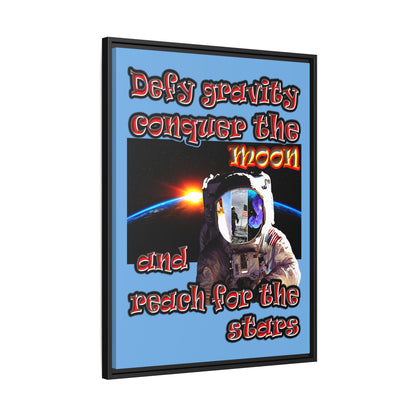 defy conquer reach - framed canvas art (light blue)