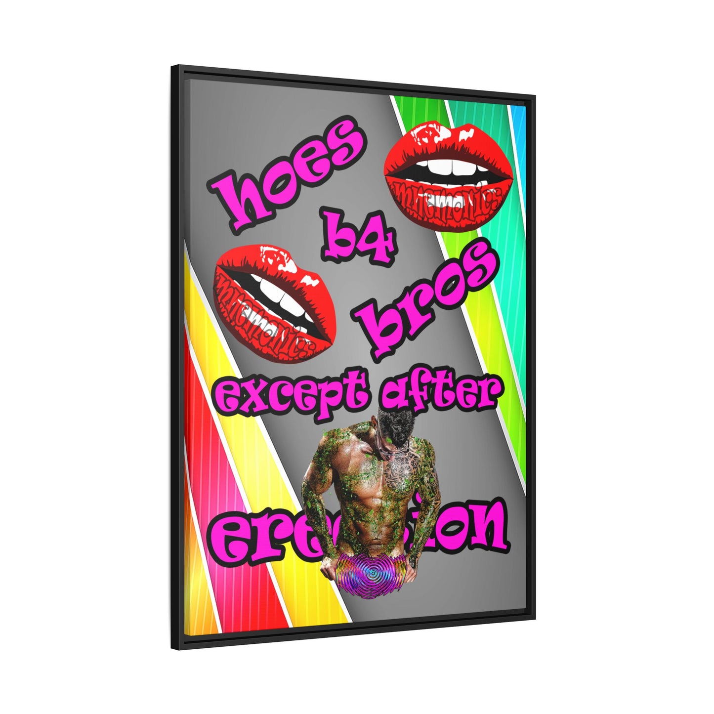 hoes b4 bros - framed canvas art (rainbow split)