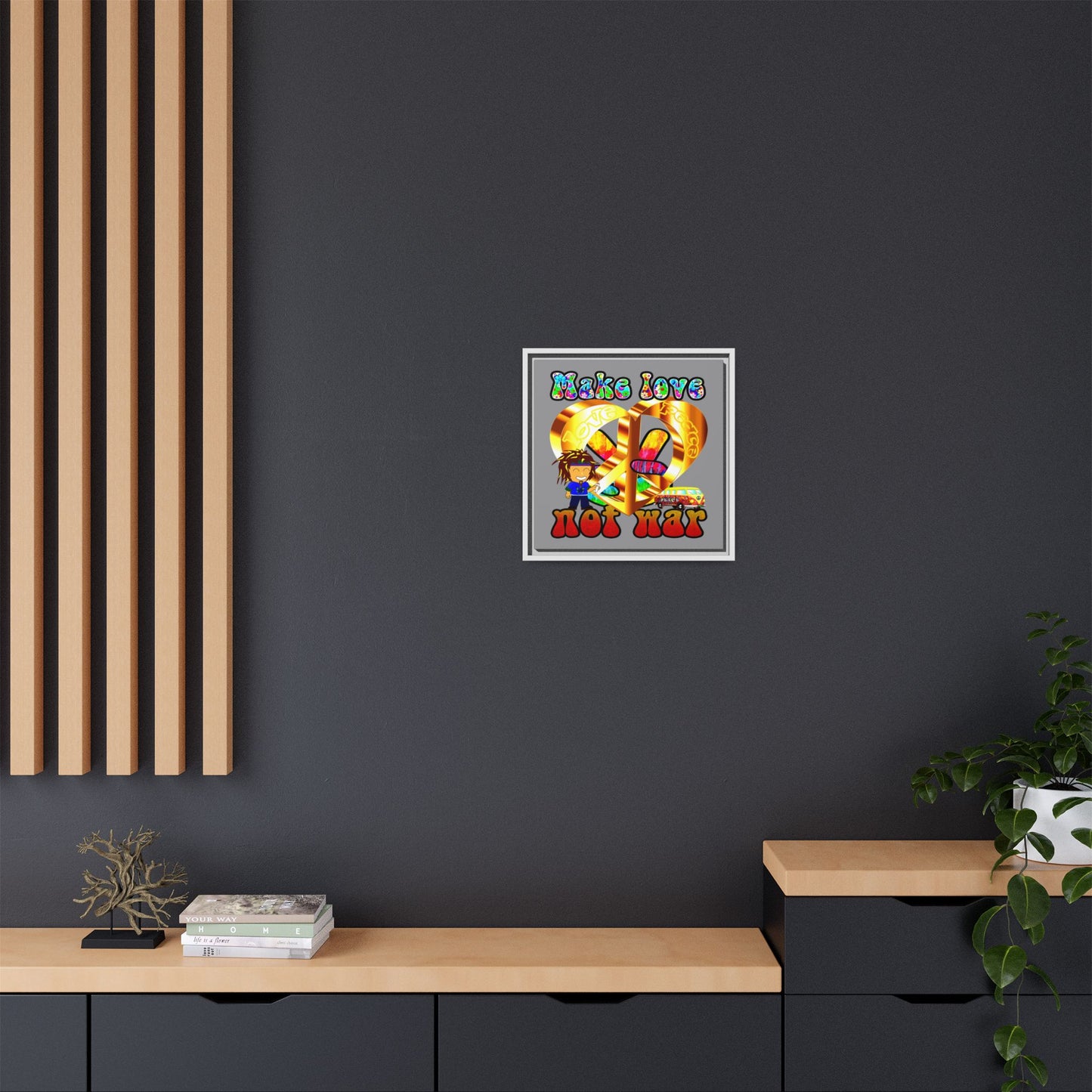 love peace - framed canvas art (grey)