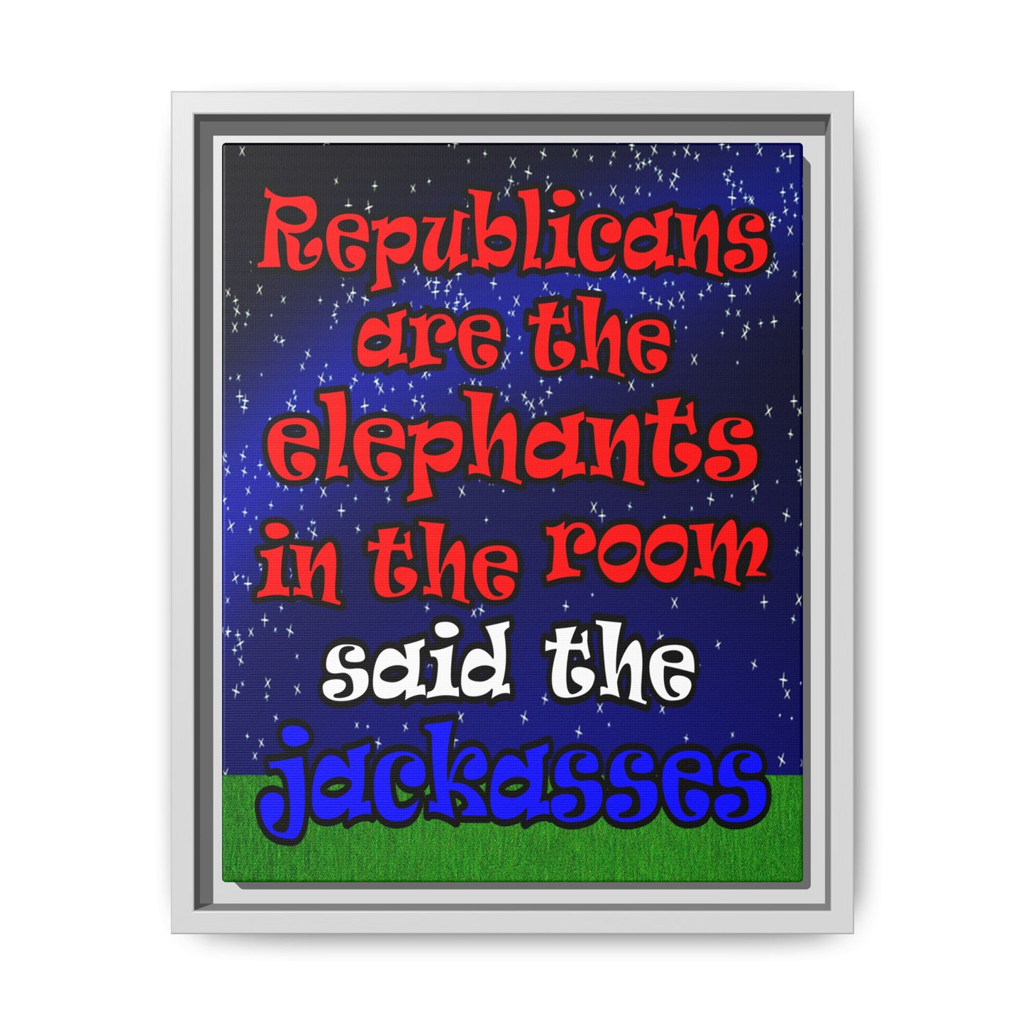 donkeys and elephants - framed canvas art ('snoops' background)