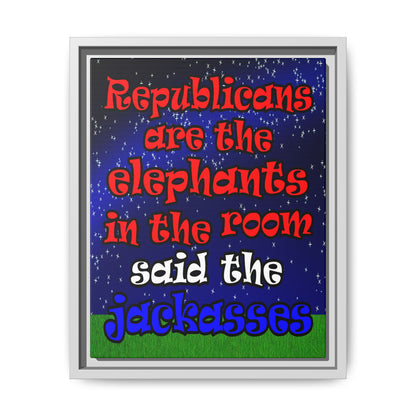 donkeys and elephants - framed canvas art ('snoops' background)