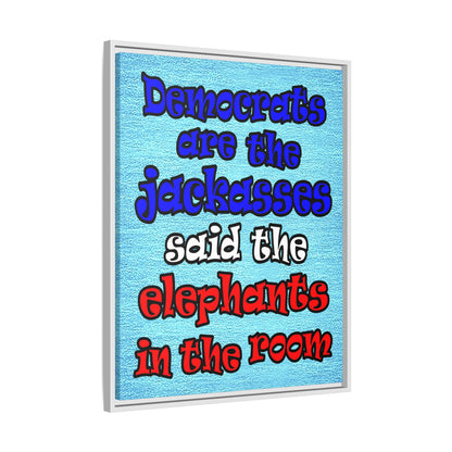 donkeys and elephants - framed canvas art (faded blue)