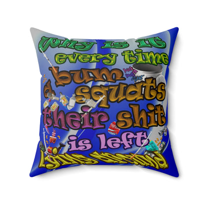the bum's shit - Spun Polyester Square Pillow - (blue-white wave)
