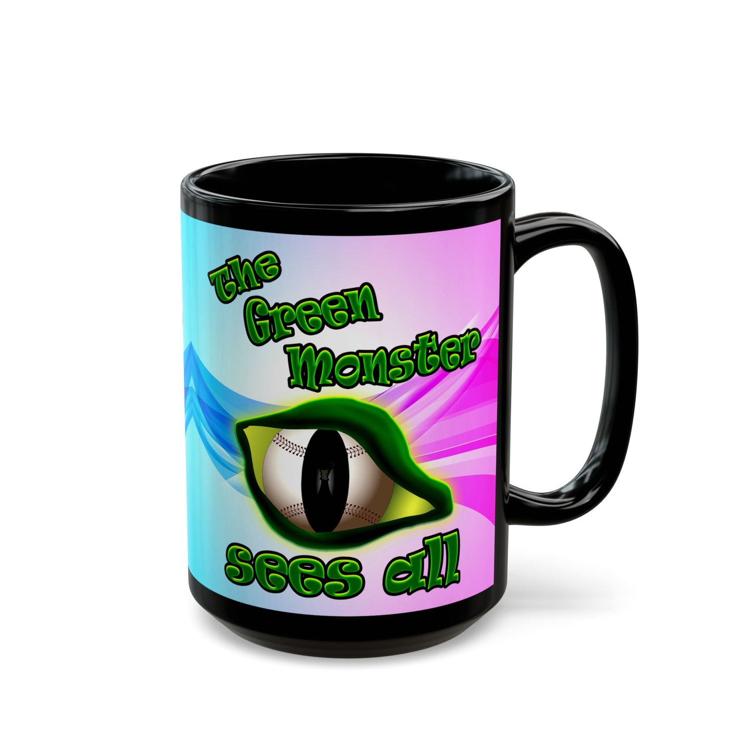 green monster - Black Mug (light blue-pink wave)