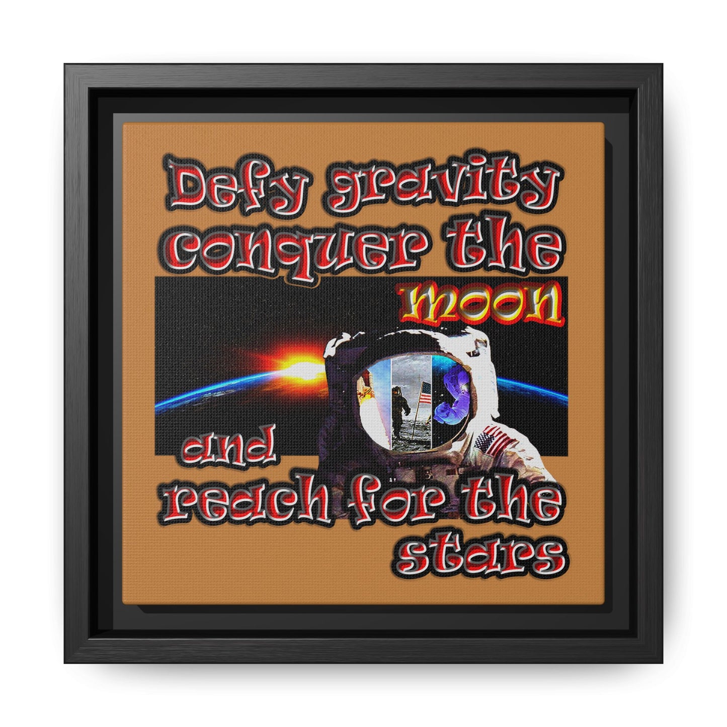 defy conquer reach - framed canvas art (light brown)