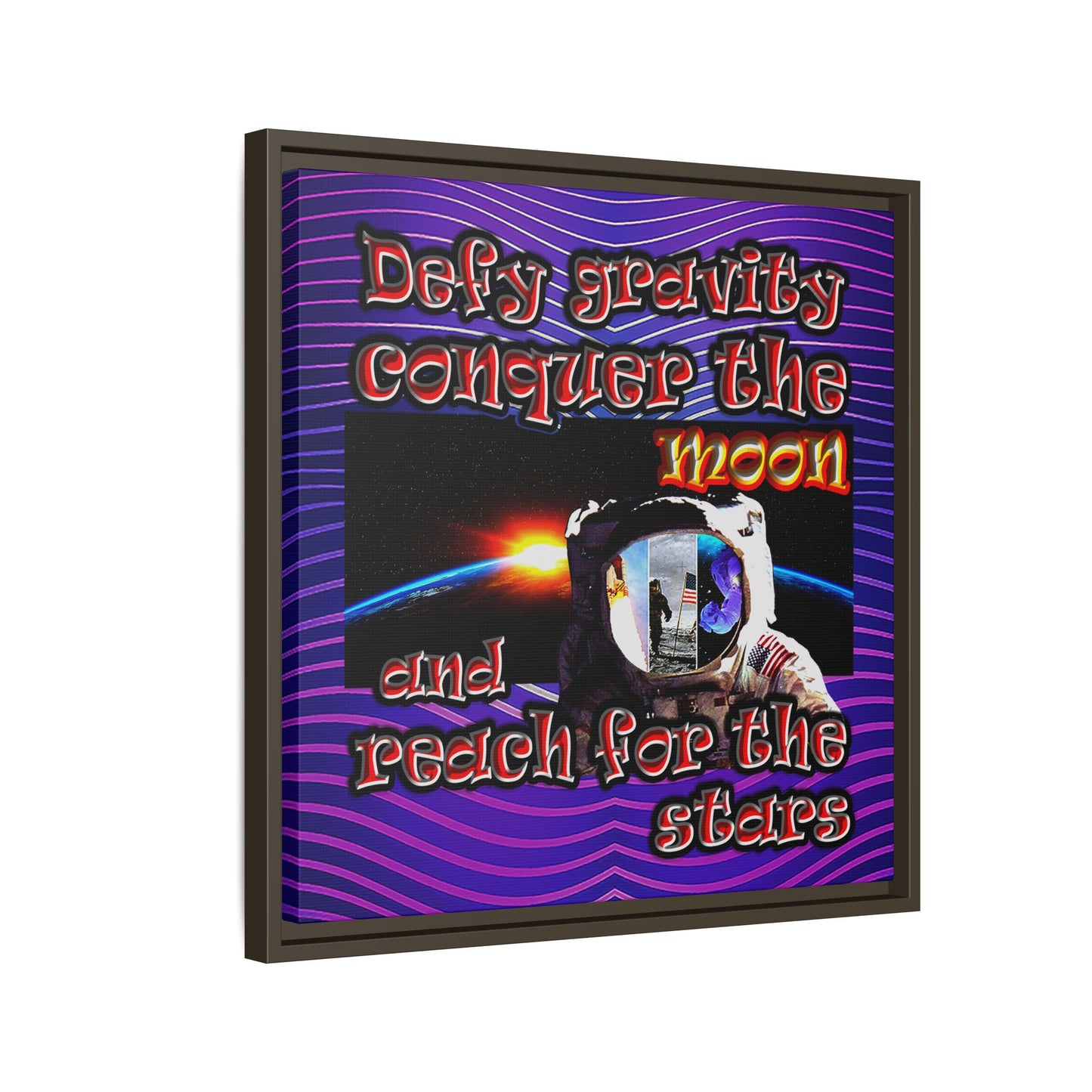 defy conquer reach - framed canvas art (purple wave)