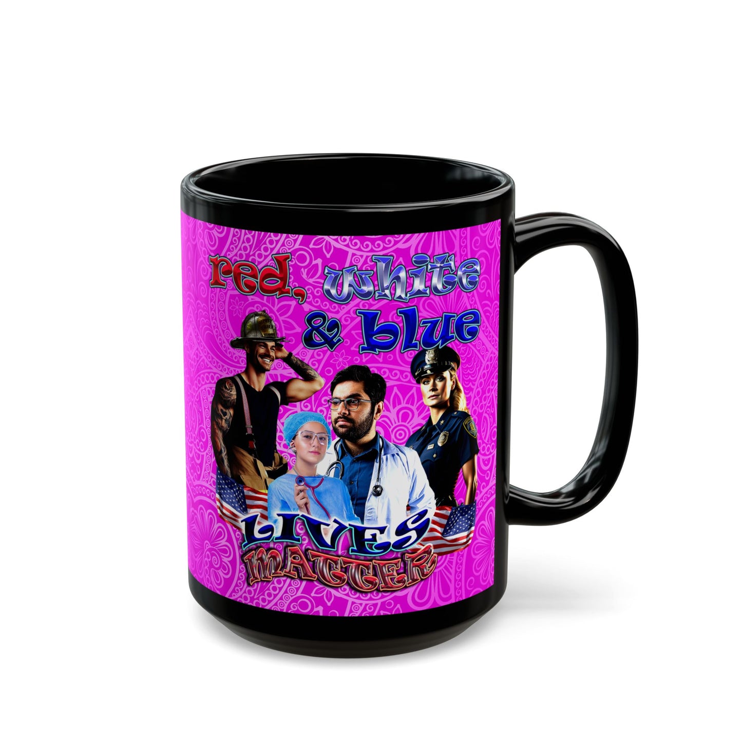 rw&b lives matter - Black Mug (pink swirl)