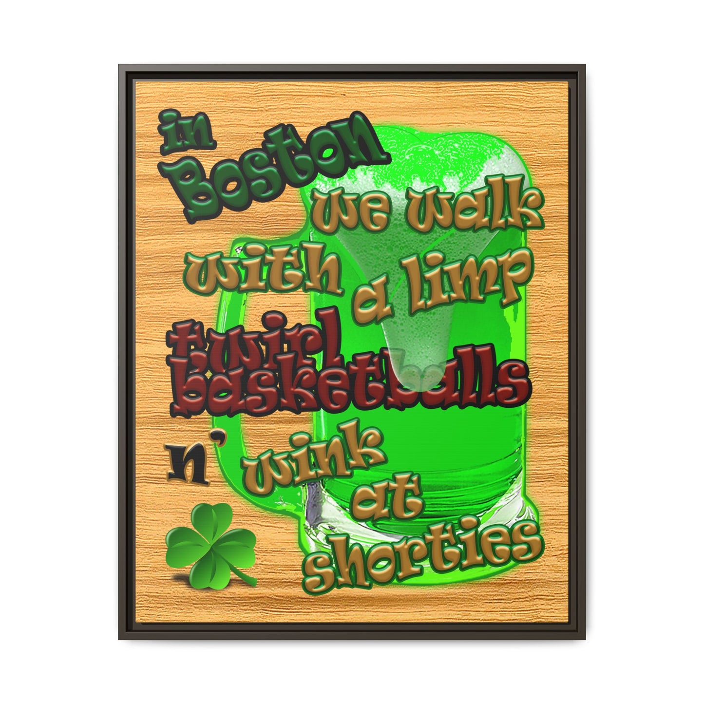 celtics logo - framed canvas art (butterscotch wood finish)