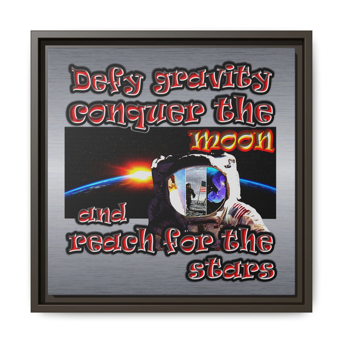 defy conquer reach - framed canvas art (brushed nickel)
