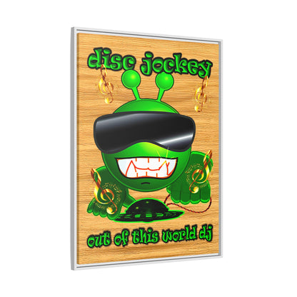 disc jockey - framed canvas art (butterscotch wood finish)