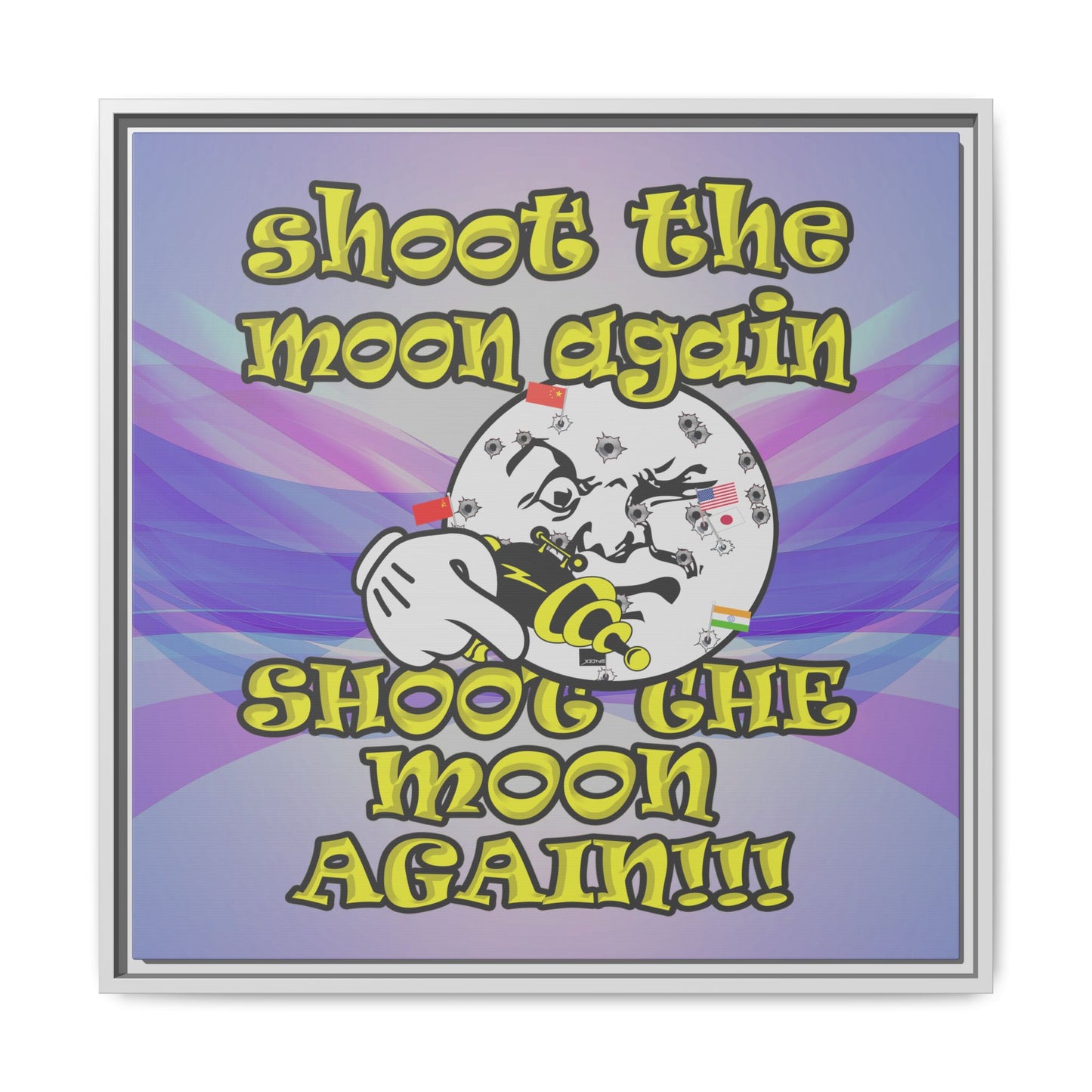 shoot the moon again - framed canvas art (light blue-pink wave)