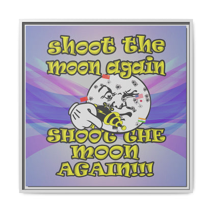 shoot the moon again - framed canvas art (light blue-pink wave)