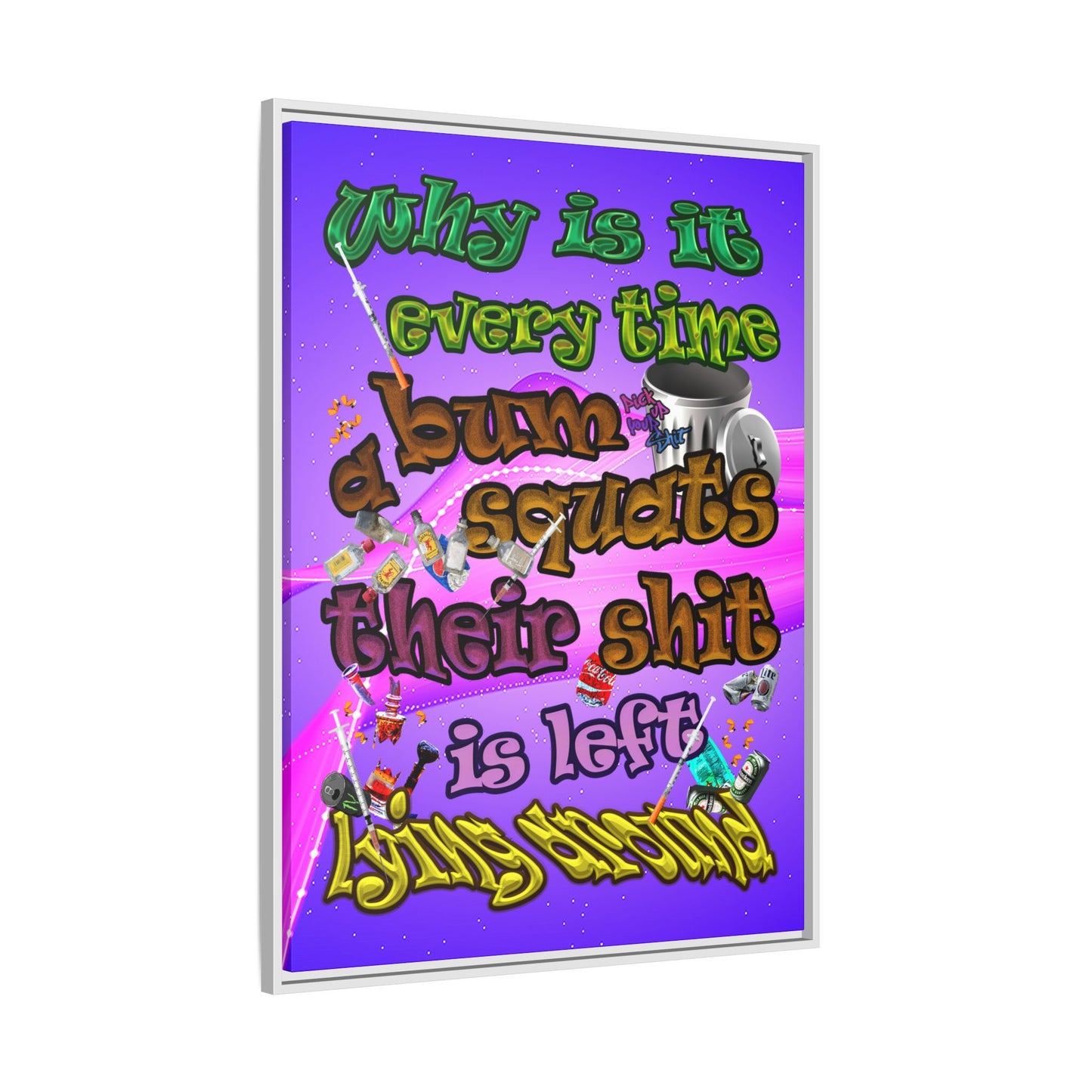 the bum's shit - framed canvas art (purple-pink wave)