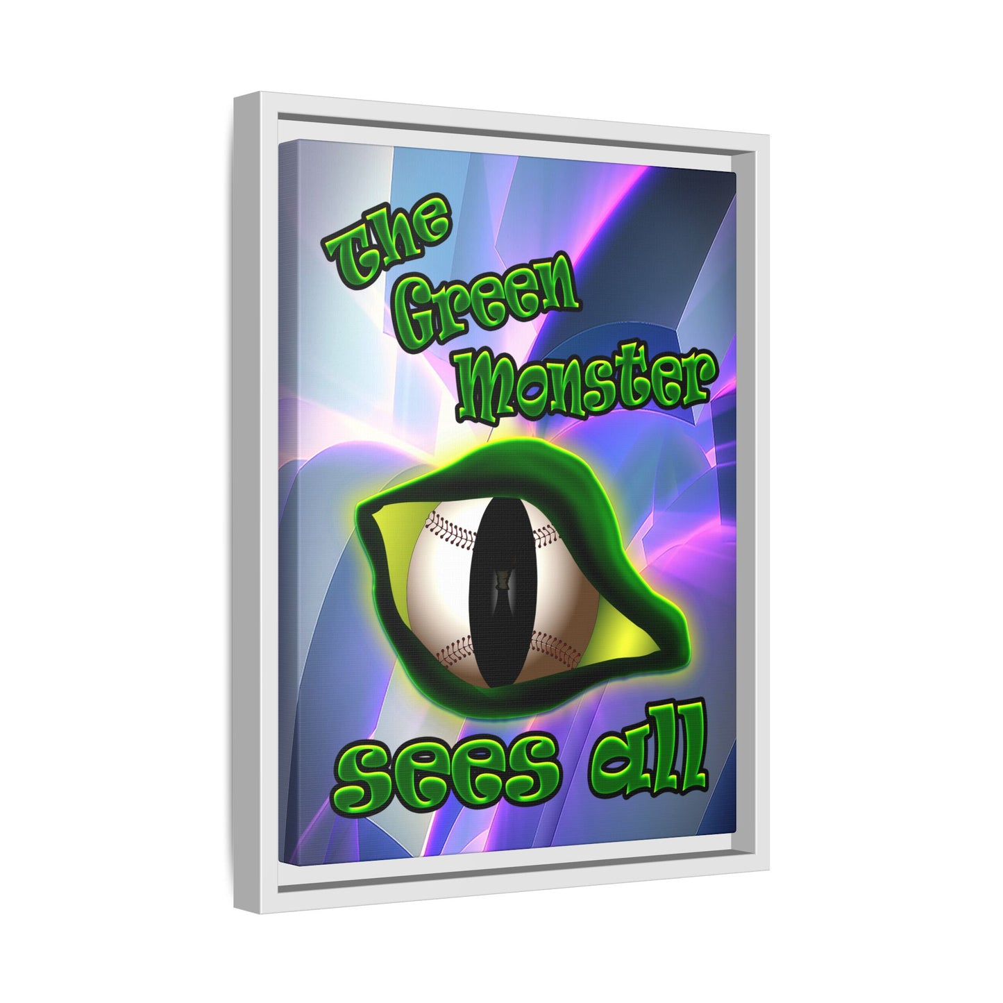 green monster - framed canvas art (grey-pink wave)