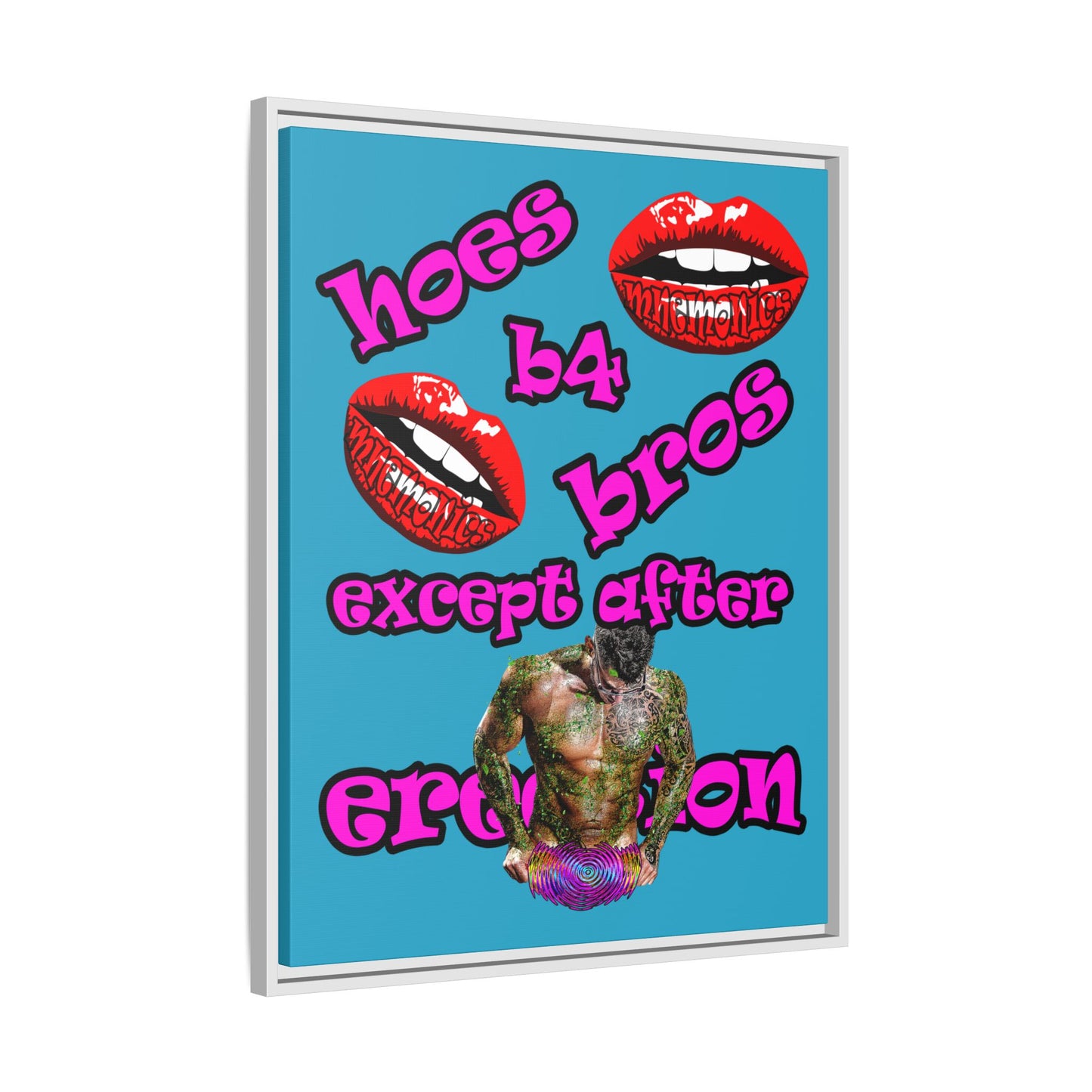 hoes b4 bros - framed canvas art (turquoise)