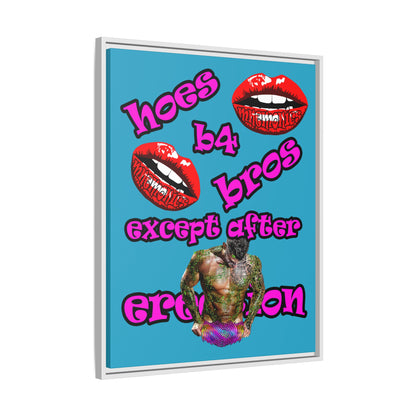 hoes b4 bros - framed canvas art (turquoise)