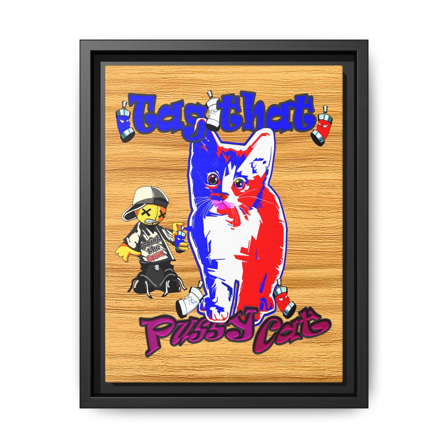 tag that - framed canvas art (butterscotch wood finish)