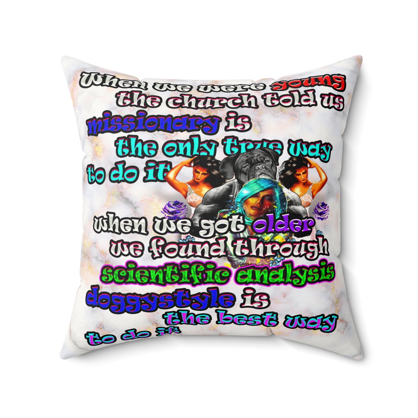 doggystyle - Faux Suede Square Pillow - (white marble)