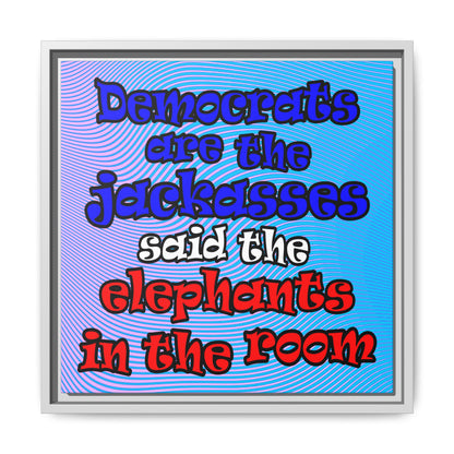donkeys and elephants - framed canvas art (light blue-purple wave)