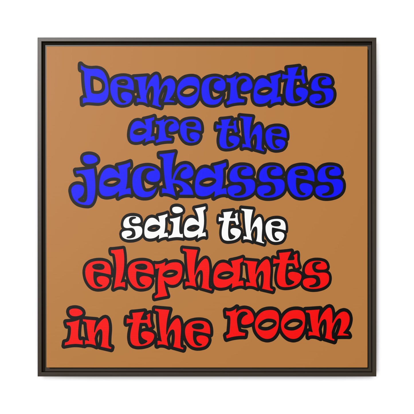 donkeys and elephants - framed canvas art (light brown)