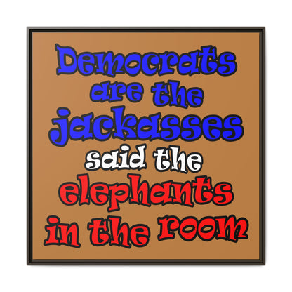 donkeys and elephants - framed canvas art (light brown)