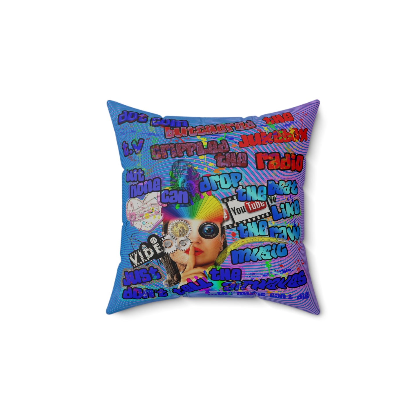 drop the beat - Faux Suede Square Pillow - (light blue-purple wave)