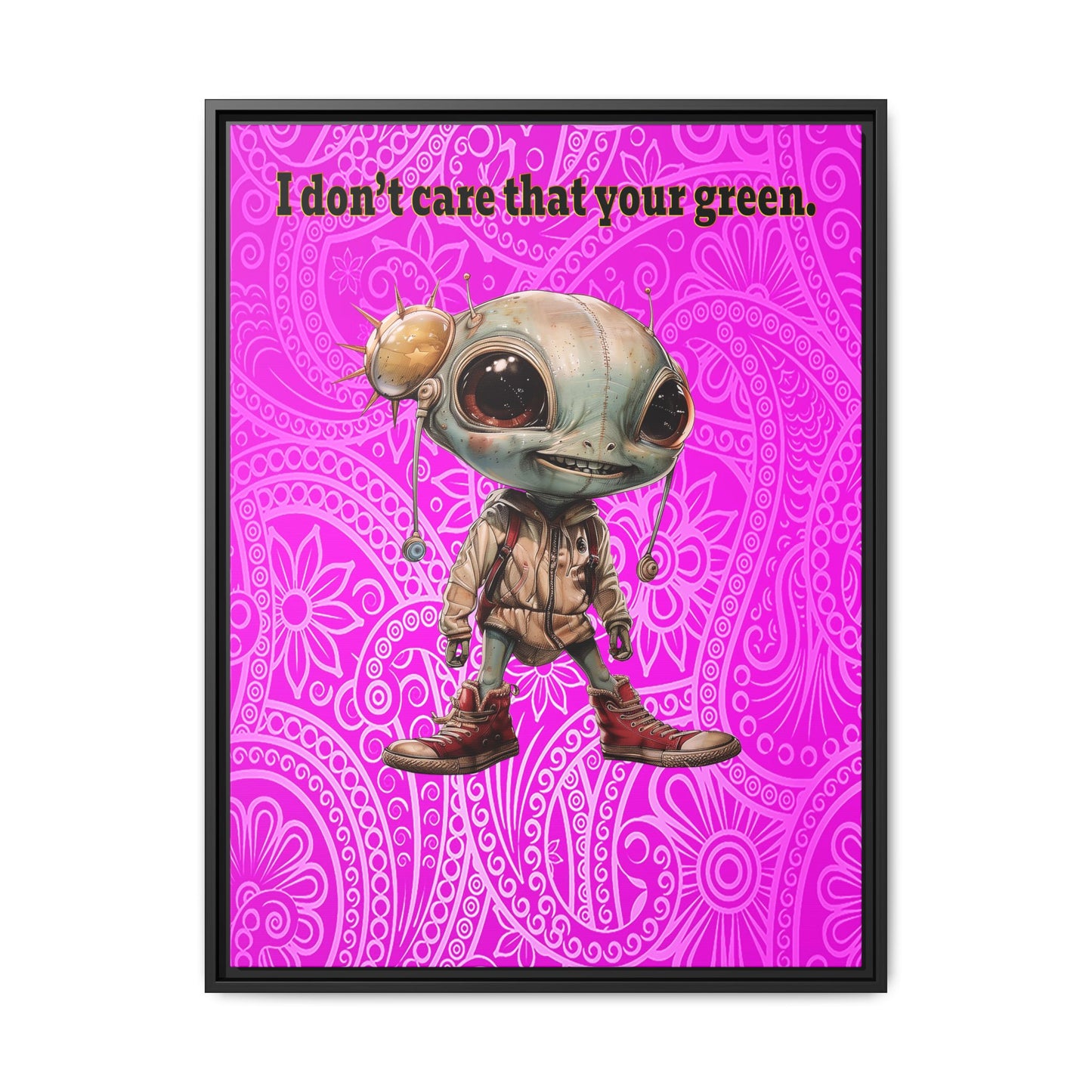 I don't care that your green - framed canvas art (pink swirl)