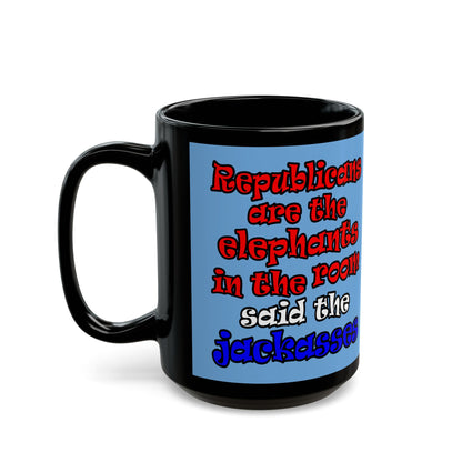 donkeys and elephants - Black Mug (light blue)