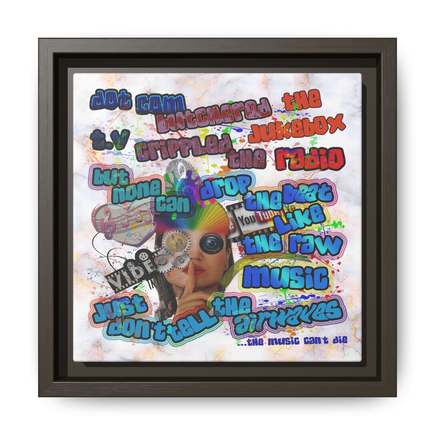 drop the beat - framed canvas art (white marble)