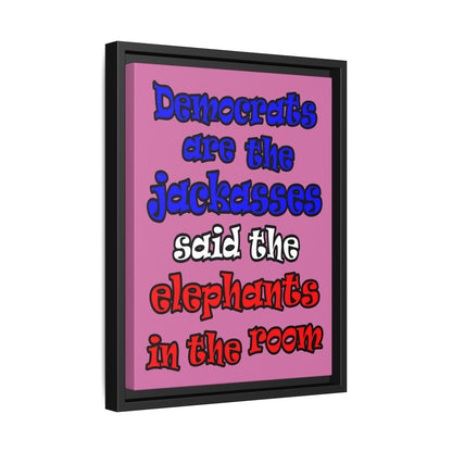 donkeys and elephants - framed canvas art (light pink)