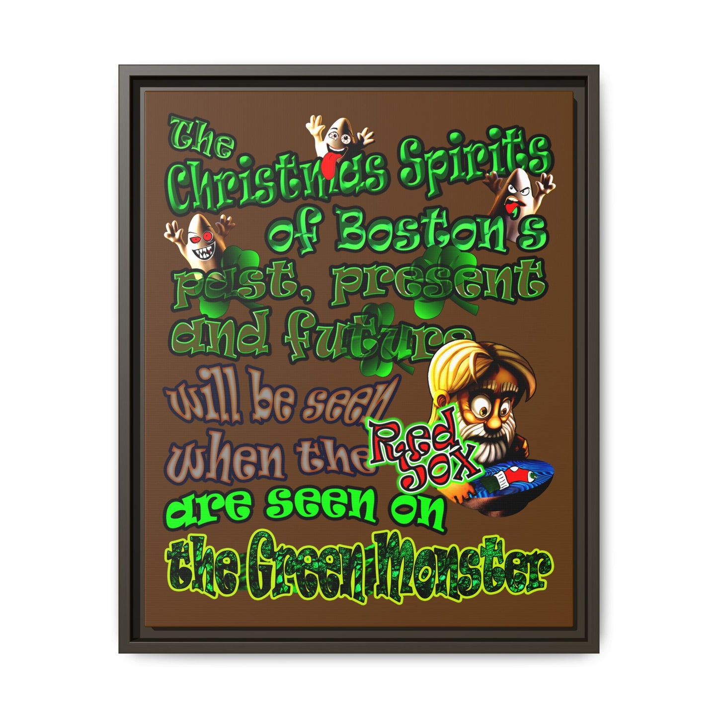 christmas spirits of boston - framed canvas art (brown)