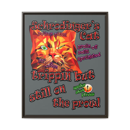 schrodinger's cat - framed canvas art (dark grey)