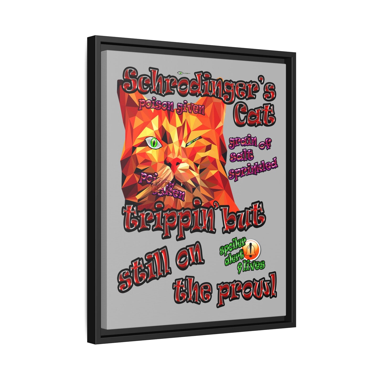 schrodinger's cat - framed canvas art (light grey)