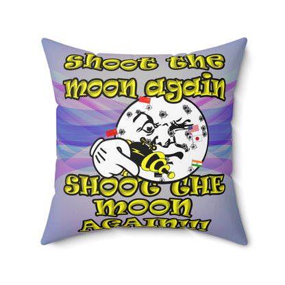 shoot the moon again - Spun Polyester Square Pillow - (light blue-pink wave)