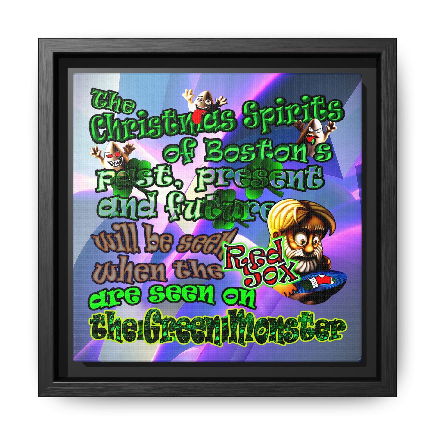 christmas spirits of boston - framed canvas art (grey-pink wave)