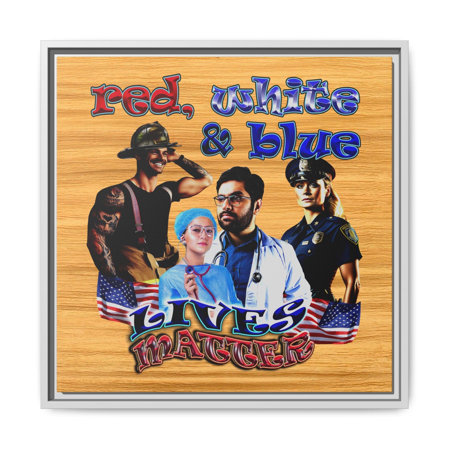 rw&b lives matter - framed canvas art (butterscotch wood finish)