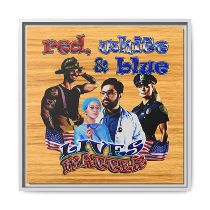 rw&b lives matter - framed canvas art (butterscotch wood finish)