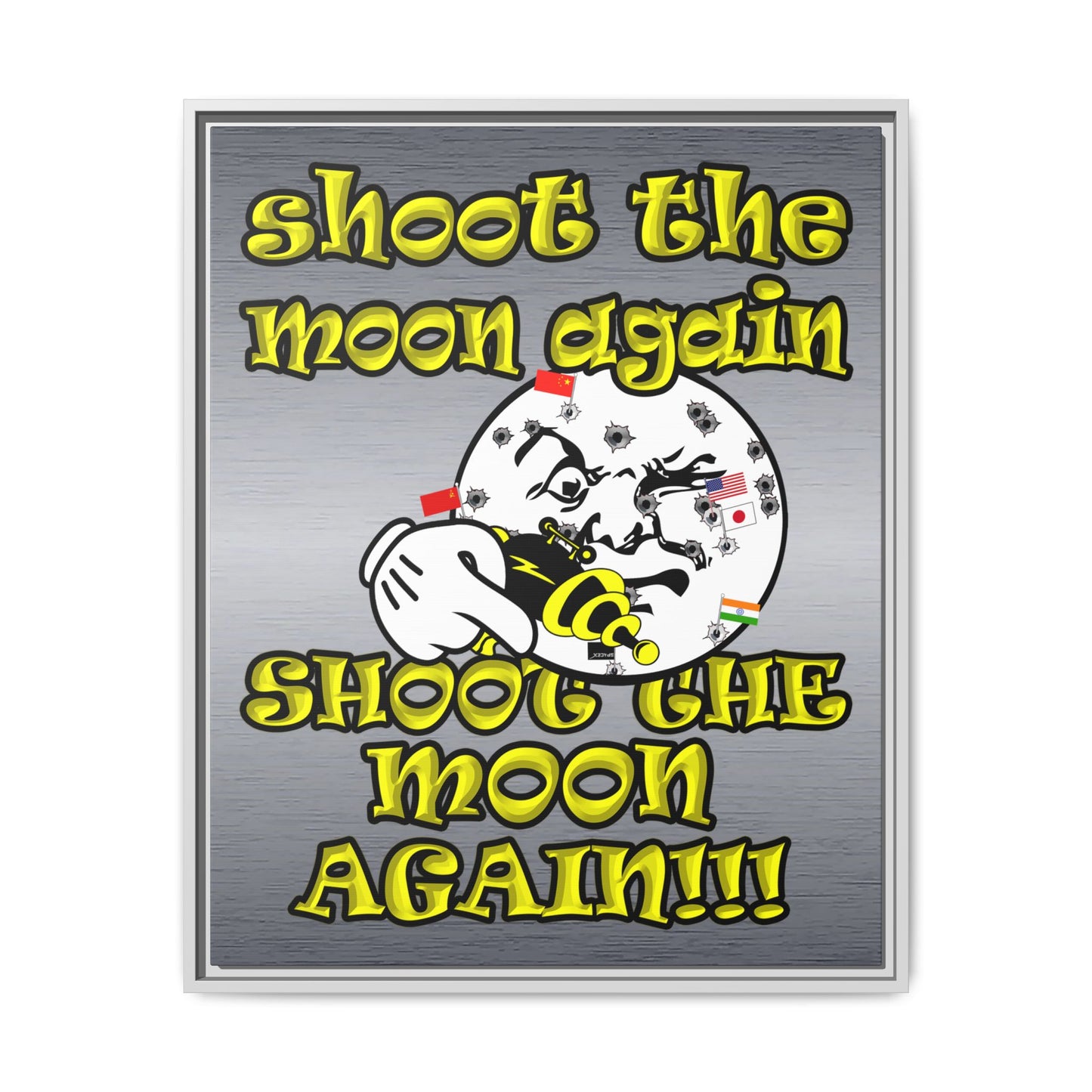shoot the moon again - framed canvas art (brushed nickel)
