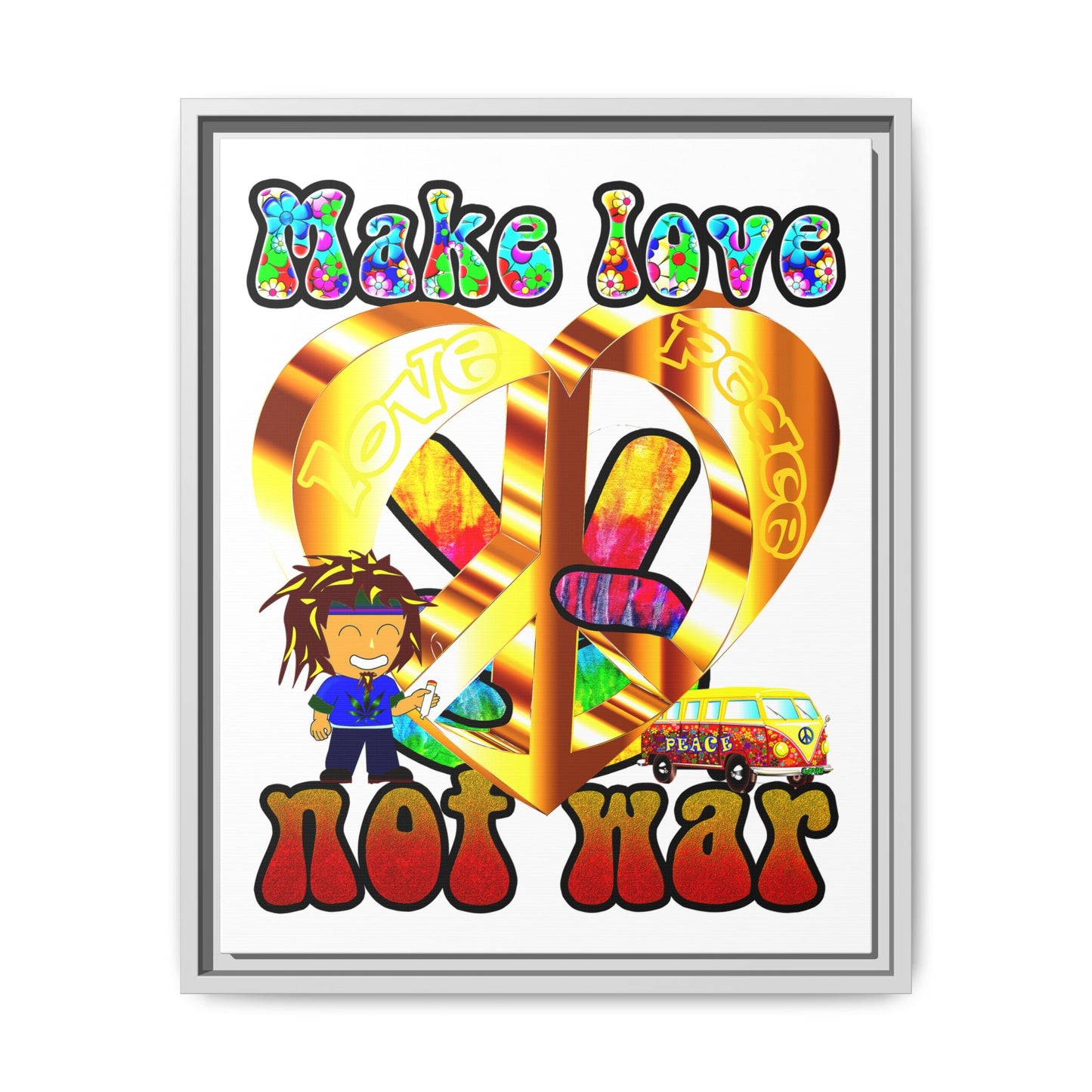 love peace - framed canvas art (white)