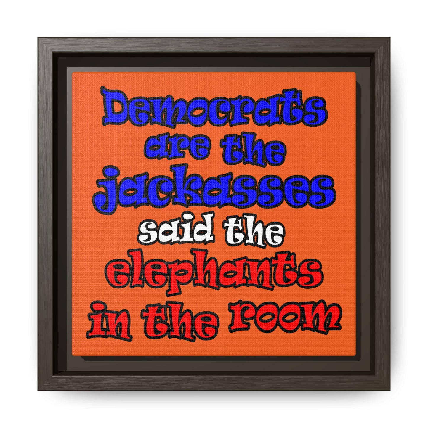 donkeys and elephants - framed canvas art (orange)